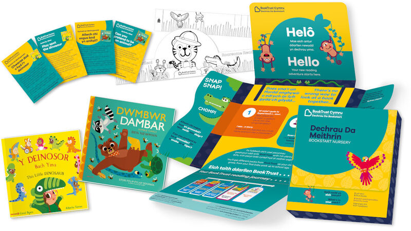The elements of the dual language nursery family pack laid out.