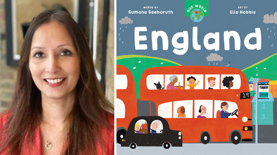 A photo of Sumana Seeboruth and the front cover of Our World: England