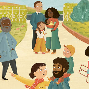 An illustration of different families in a park from the front cover of When You Joined Our Family