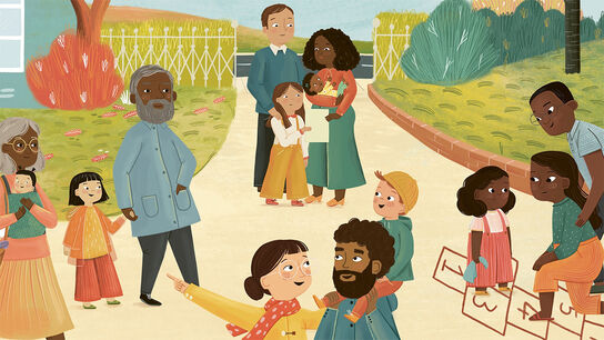 An illustration of different families in a park from the front cover of When You Joined Our Family