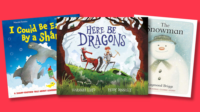 The front covers of I Could Be Eaten By a Shark, Here Be Dragons, and The Snowman