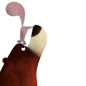 An illustration of a bear looking up while a squirrel stands on the bear's snout, looking into its eyes - from the front cover of I'm Sticking With You