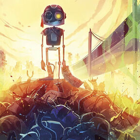 An illustration of a robot standing on a pile of rubbish from the front cover of Scrap