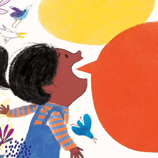 A child shouting happily from the front cover of Whisper, Shout, Let It Out