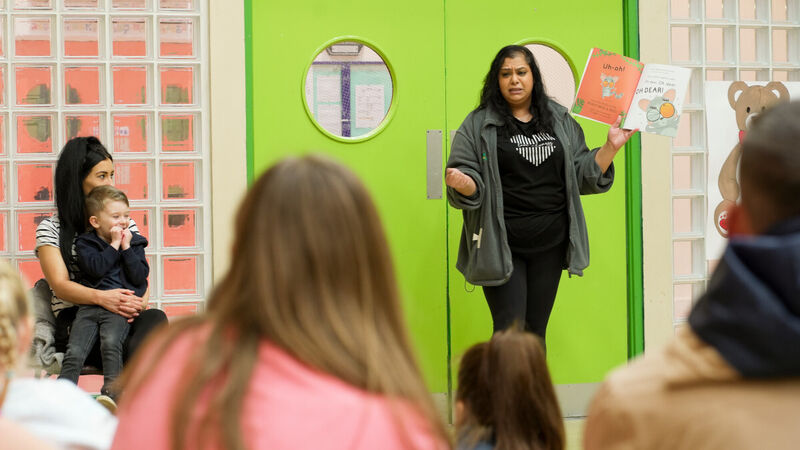 A photo of Nursery Manager Jyoti Johal delivering a story time