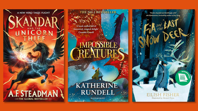 The front covers of Skandar and the Unicorn Thief, Impossible Creatures, and Fia and the Last Snow Deer