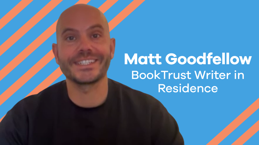 A photo of Matt Goodfellow plus the words: "Matt Goodfellow: BookTrust Writer in Residence"