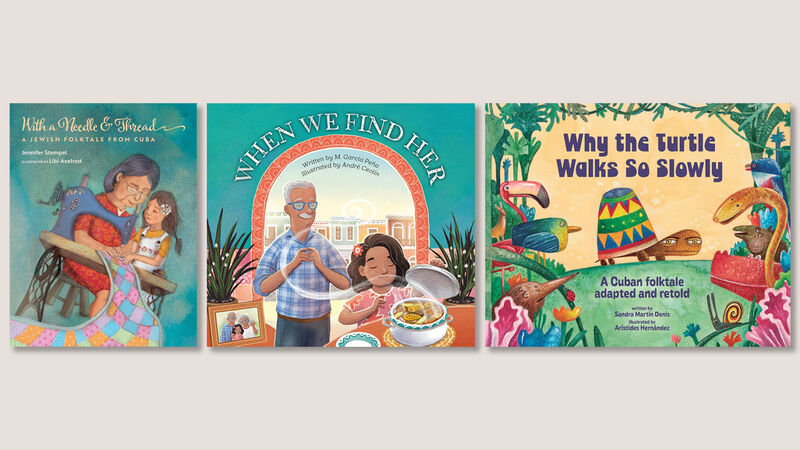 The front covers of With a Needle and Thread, When We Find Her, and Why The Turtle Walks So Slowly