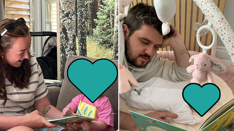 Photos of Gemma and Andy sharing books with Eden