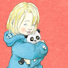 An illustration of a child in a coat cuddling a panda soft toy, from the front cover of A Great Big Cuddle