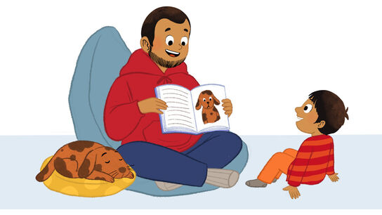 Illustration of father and son reading