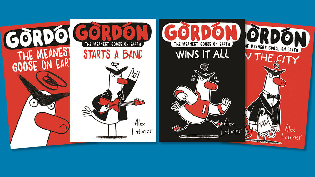 The front covers of Gordon The Meanest Goose on Earth Gordon Starts a Band Gordon Wins It All and Gordon In The City