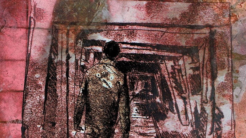 An illustration of a figure outside some kind of tunnel from the front cover of Bearmouth