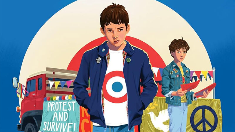 An illustration from the front cover of Fallout - a child walking towards us with a protest behind them