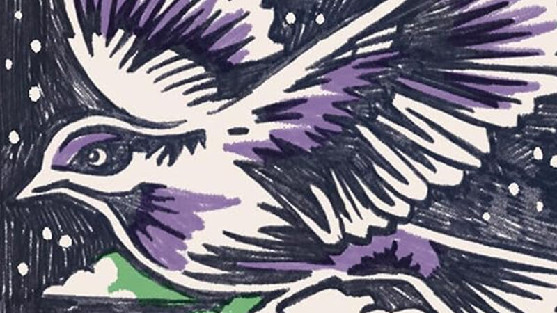 An illustration of a bird in flight from the front cover of Lark