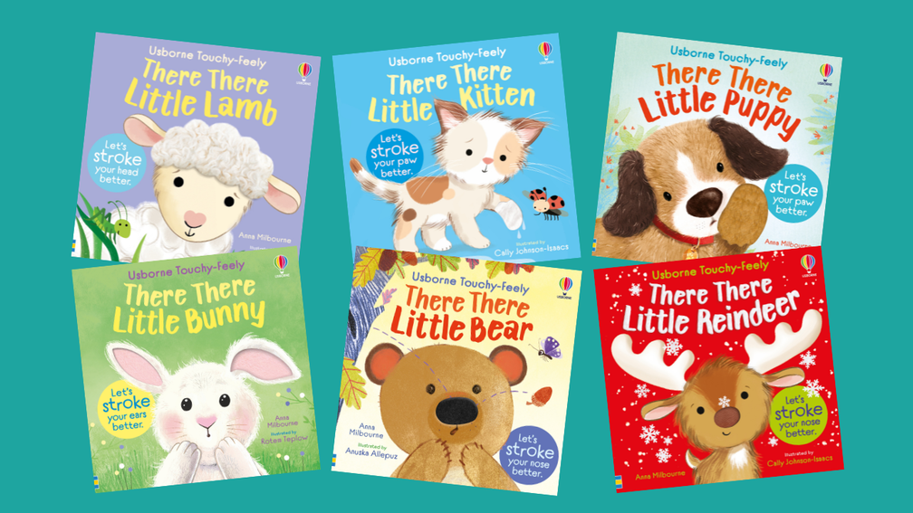 The front covers of There There Little Lamb There There Little Kitten There There Little Puppy There There Little Bunny There There Little Bear and There There Little Reindeer
