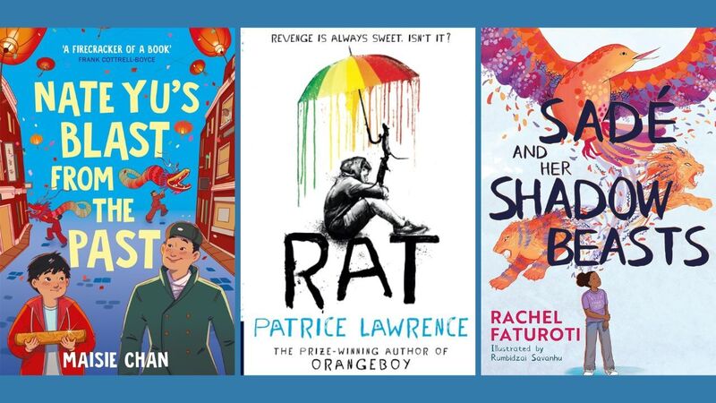 The front covers of Nate Yu's Blast from the Past, Rat, and Sadé and Her Shadow Beasts