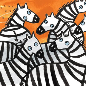 An illustration of a group of zebras from the front cover of Where Zebras Go