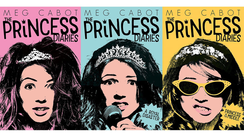 The front covers of the first three books in the Princess Diaries series