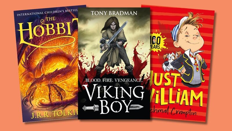 The front covers of The Hobbit, Viking Boy and Just William