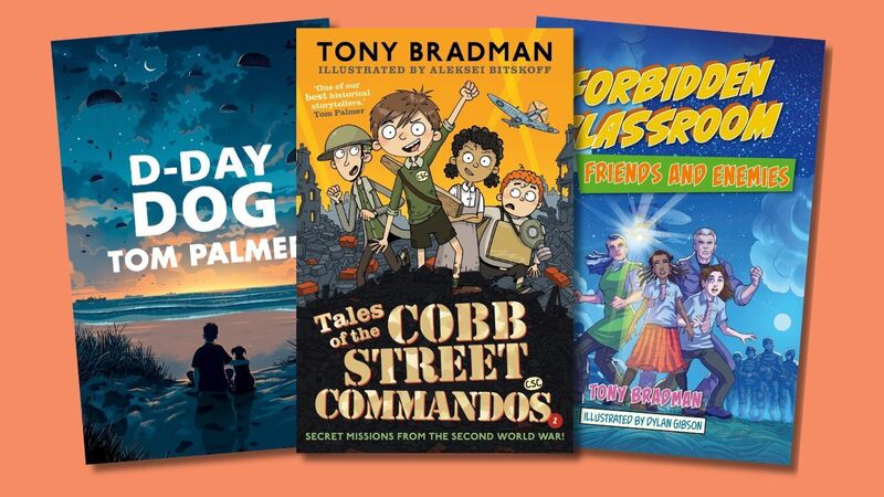 The front covers of D-Day Dog, Tales of the Cobb Street Commandos, and Forbidden Classroom