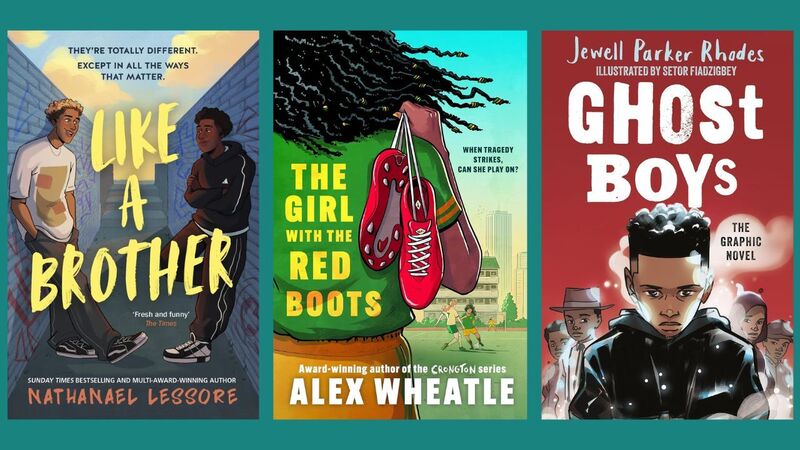 The front covers of Like a Brother, The Girl with the Red Boots, and Ghost Boys