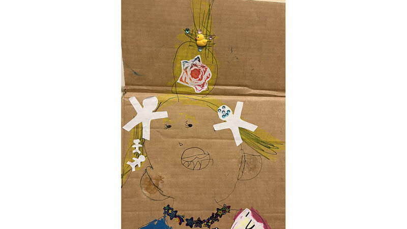 A self-portrait by Daisy using a mix of materials