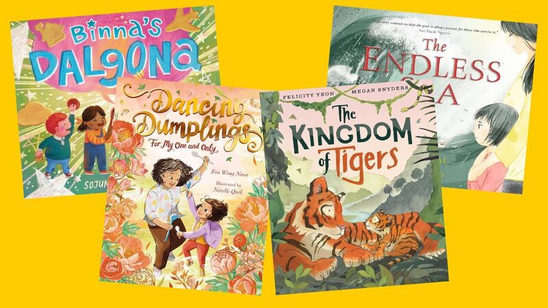 The front covers of Binna's Dalgona, Dancing Dumplings for My One and Only, The Kingdom of Tigers, and The Endless Sea