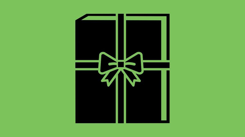 An illustration of a book wrapped in ribbon