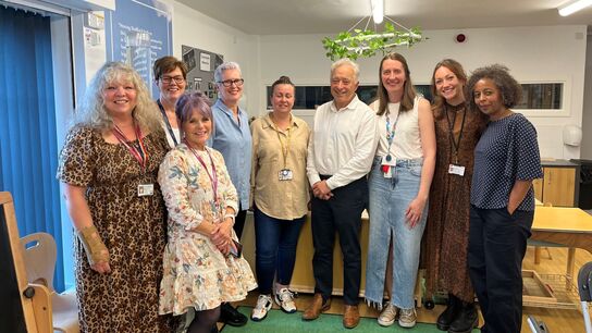 Frank with nursery staff during his Sheffield visit.