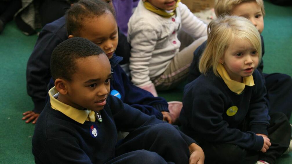 A group of children at a school book event