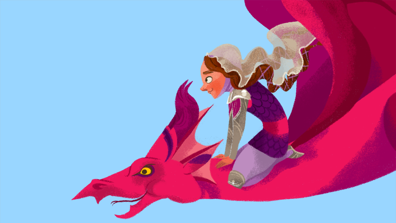 An illustration of a character riding a dragon