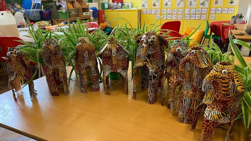 Milk cartons turned into fun elephant figures as described by Assistant Head Andy Young