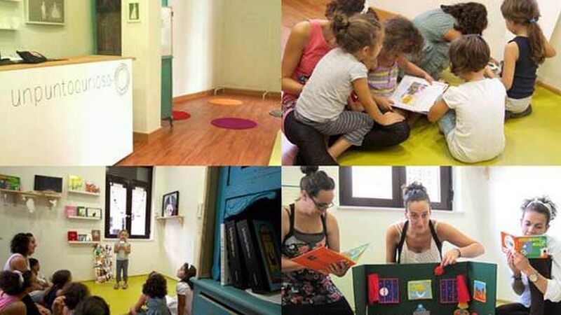 A collage of photos with children getting involved in reading.