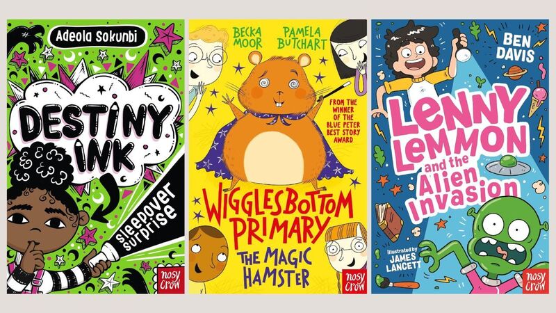 The front covers of Destiny Ink: Sleepover Surprise; Wigglesbottom Primary: The Magic Hamster; and Lenny Lemmon and the Alien Invasion