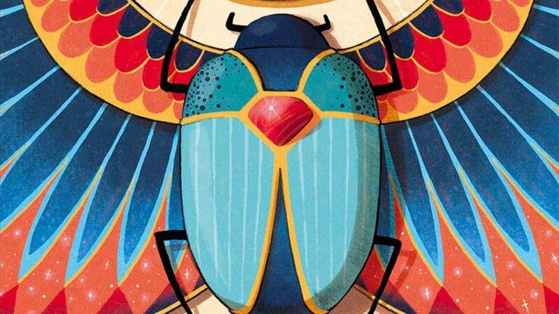 An illustration of a colourful scarab beetle