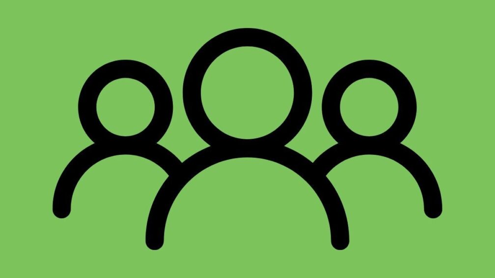 An outline illustration of three people