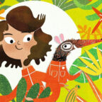 An illustration of a girl and an elephant shrew surrounded by foliage from the front cover of Agents of the Wild: Operation Honeyhunt